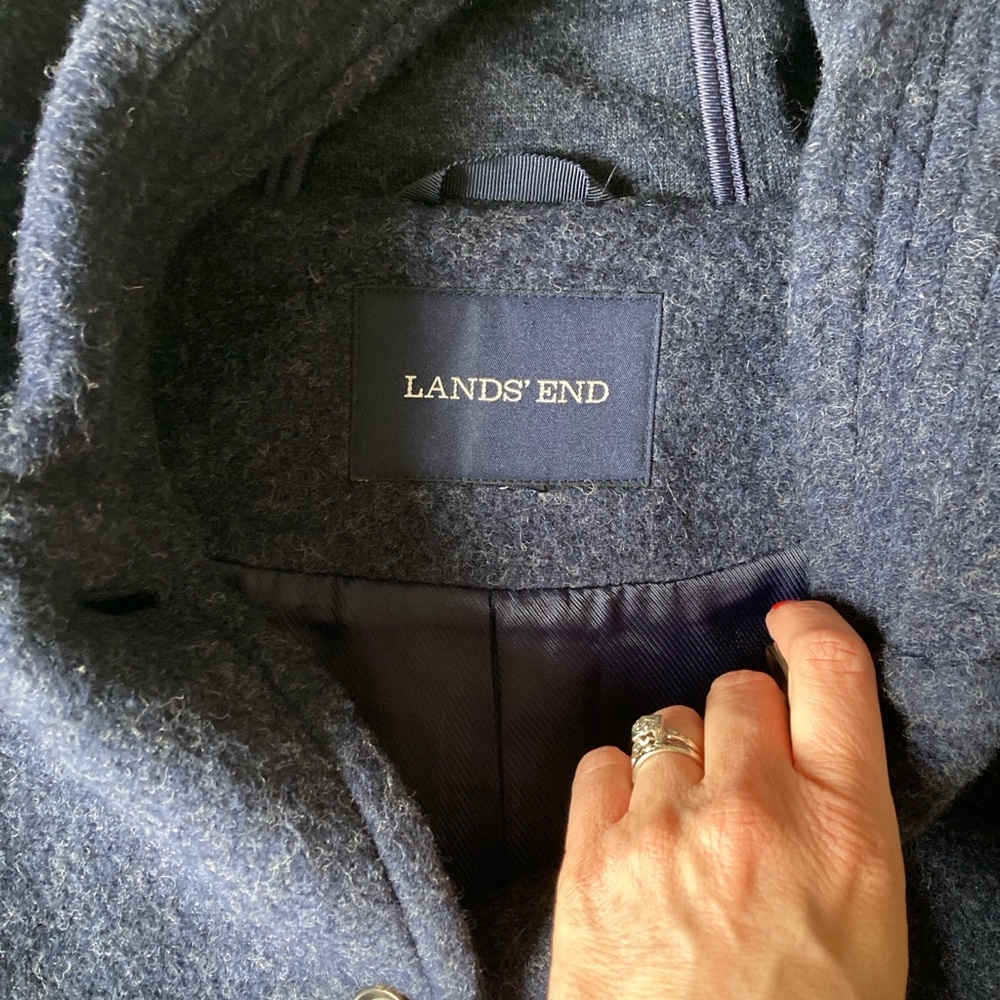 LANDS END Navy Hooded Wool Button Coat - Picture 2 of 9